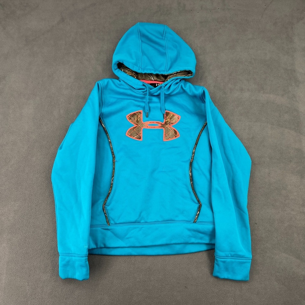 Under Armour Storm1 Hoodie Womens Medium Blue‎ Realtree Lined Ribbed Loose Fit